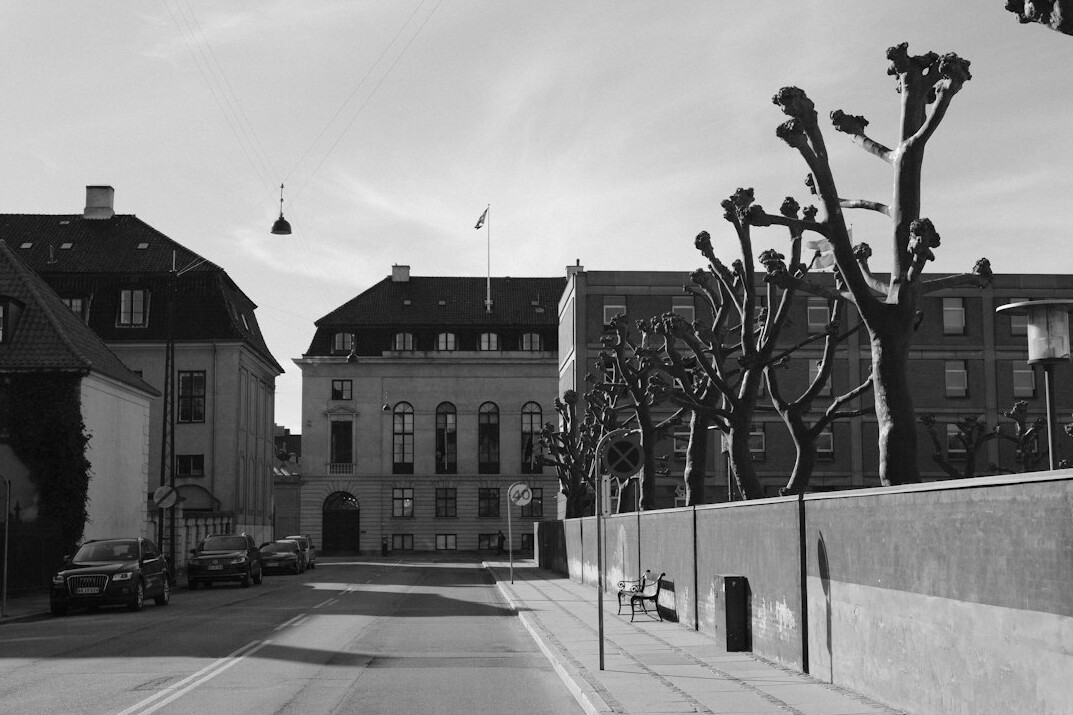 Quiet empty street in Copenhagen at early morning